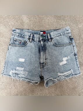 Tommy Hilfiger Light Blue Distressed High-Waist Denim Shorts size 30